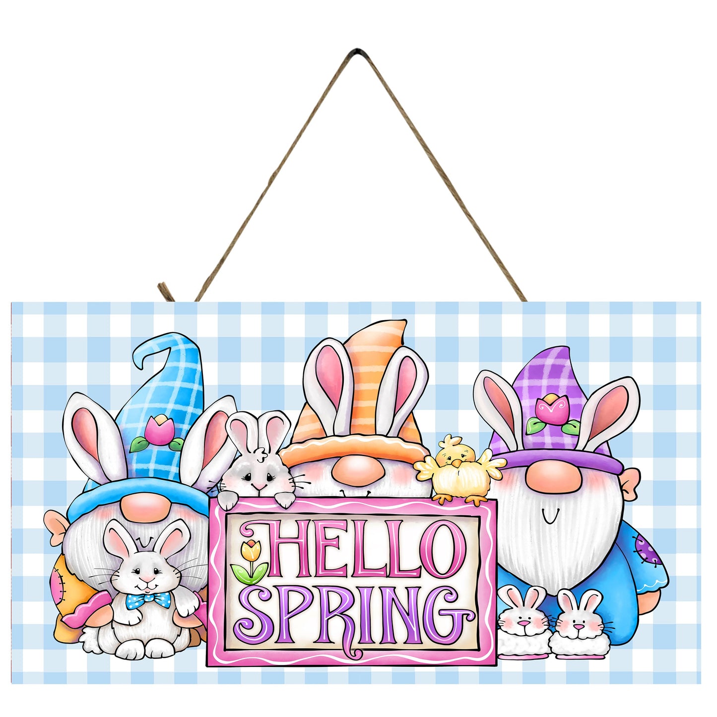 Hello Spring Gnomes Printed Handmade Wood Sign