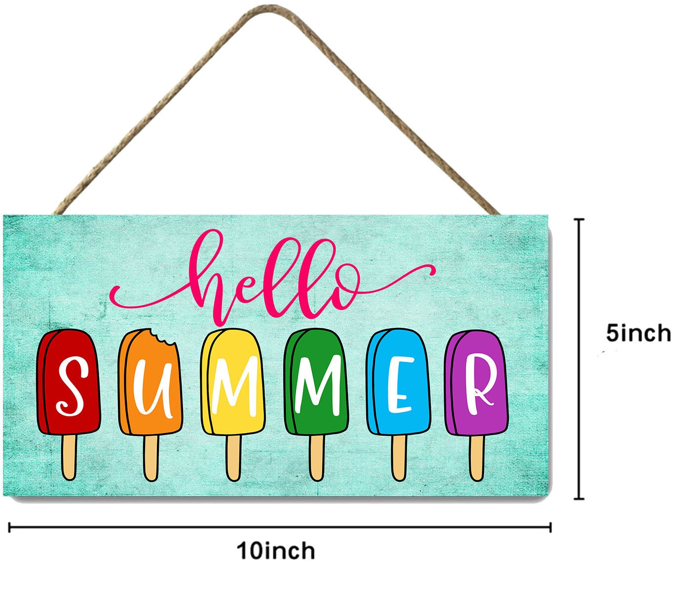 Bright Hello Summer Ice Cream Printed Handmade Wood Sign