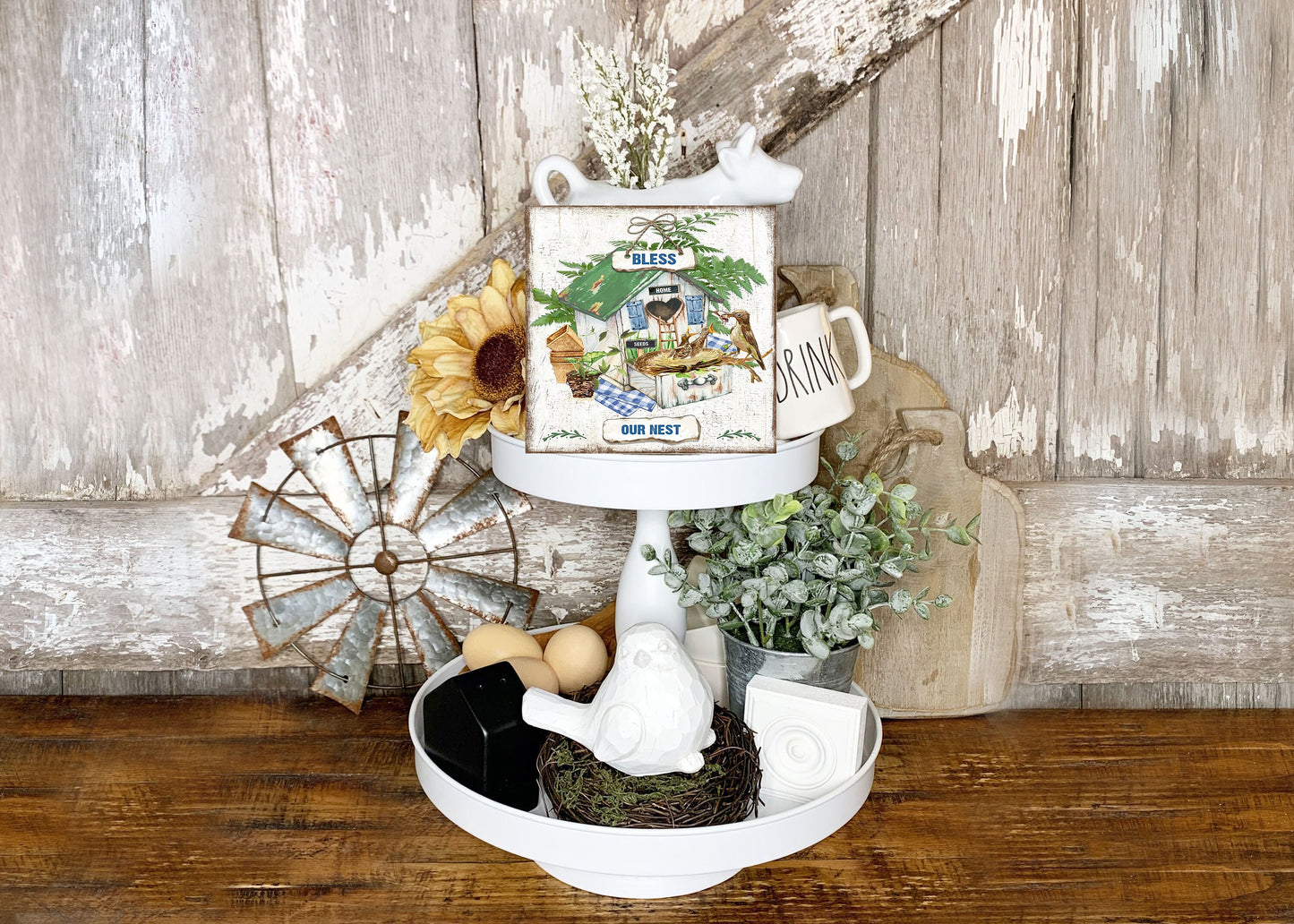 Blue Check Lemonade Printed Handmade Wood Mini Sign