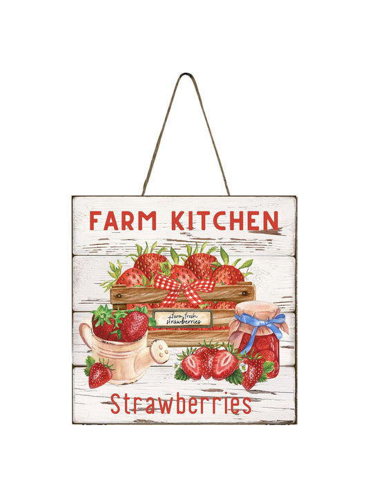Farm Kitchen Strawberries Printed Handmade Wood  Mini Sign
