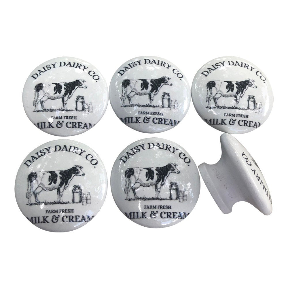 Set of 6 Daisy Dairy Co Farmhouse Print Cabinet Knobs