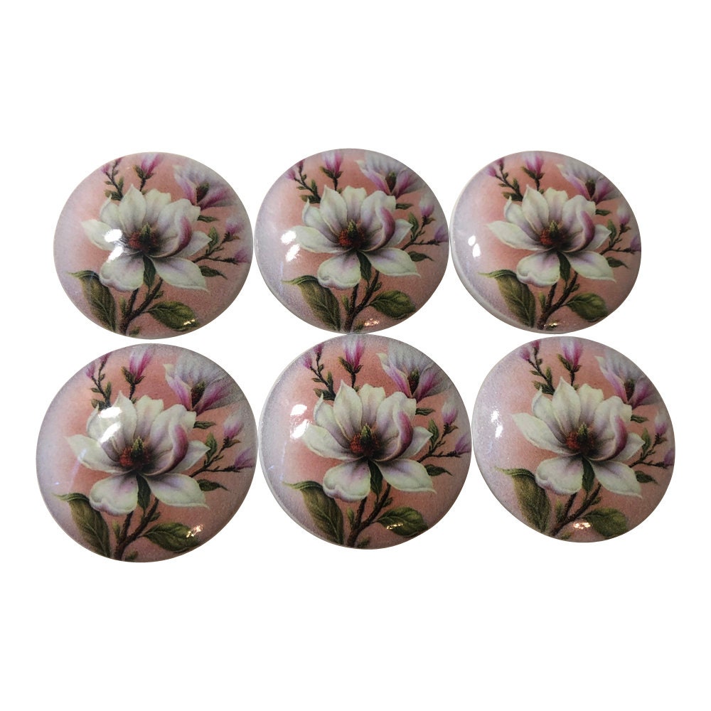 Juego de 6 pomos de gabinete de madera con estampado de melocotón Magnolia