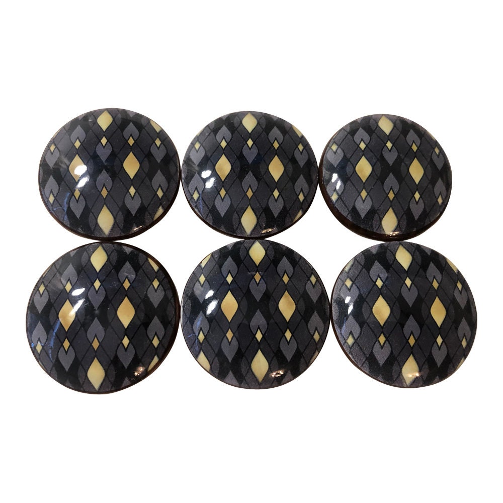 Set of 6 Elegant Design Print Wood Cabinet Knobs