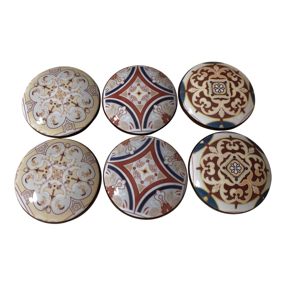 Set of 6 Nashville Medallion Wood Cabinet Knobs