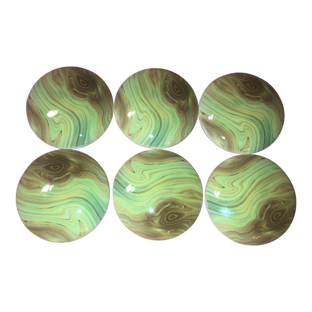 Set of 6 Green Envy Swirl Print Wood Cabinet Knobs