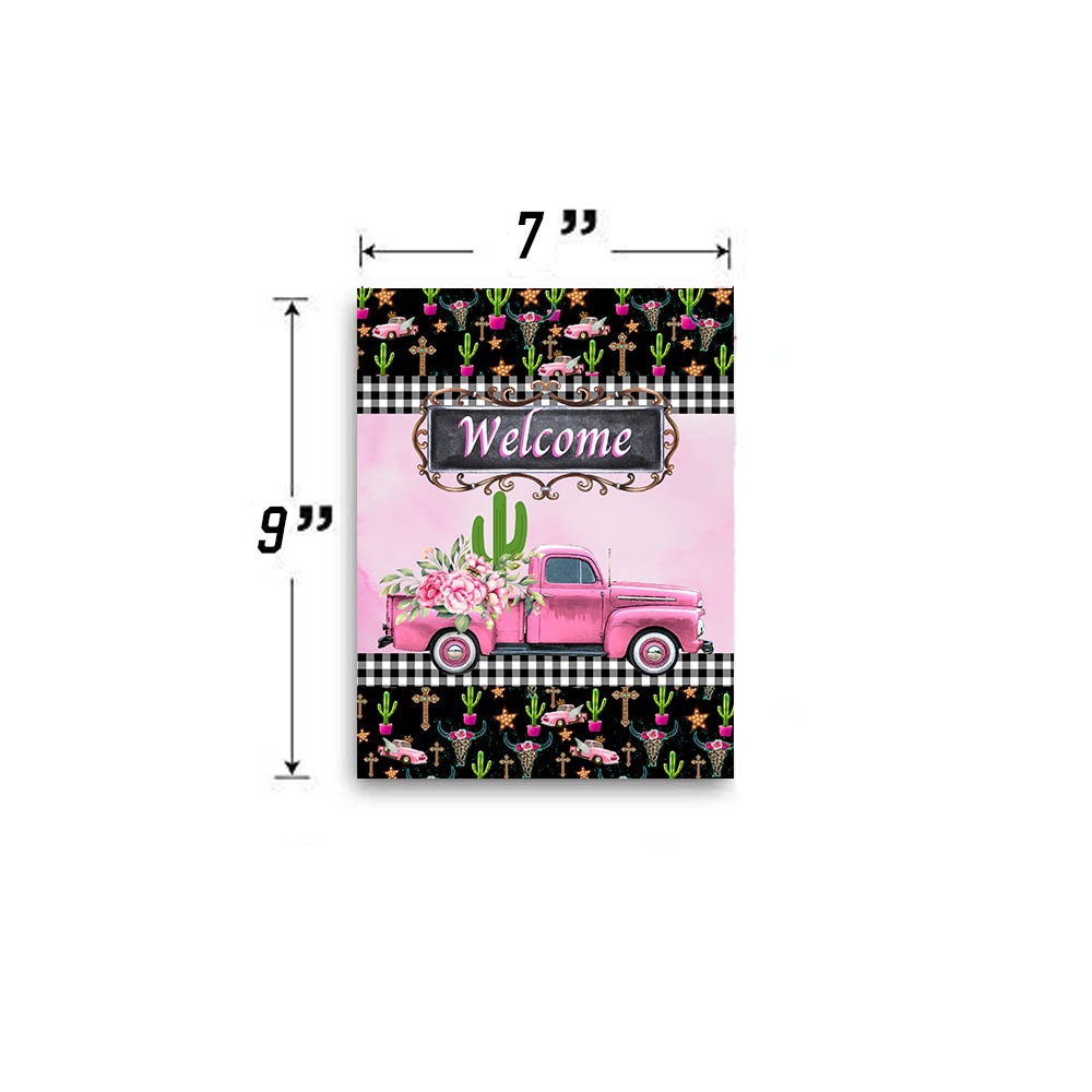 Pink Cactus Truck Bienvenido impreso hecho a mano signo de madera