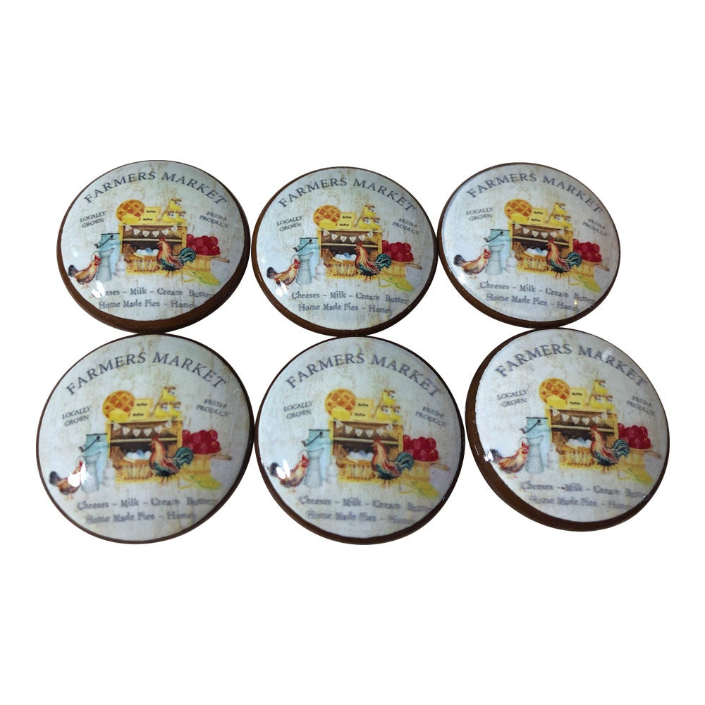 Juego de 6 pomos coloridos para gabinetes de madera de Farmers Market