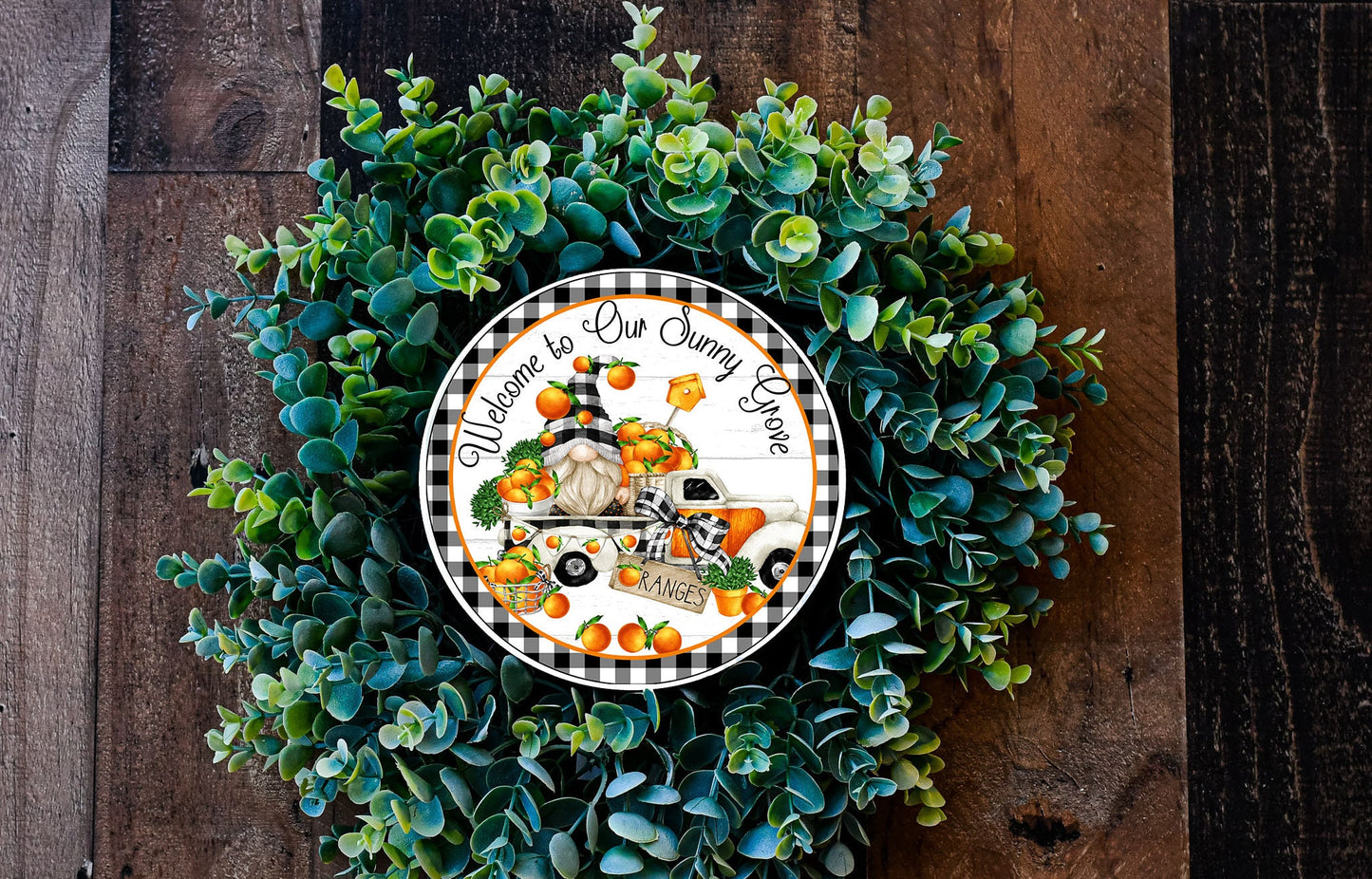 Welcome to Our Sunny Grove Round Printed Handmade Wood Sign