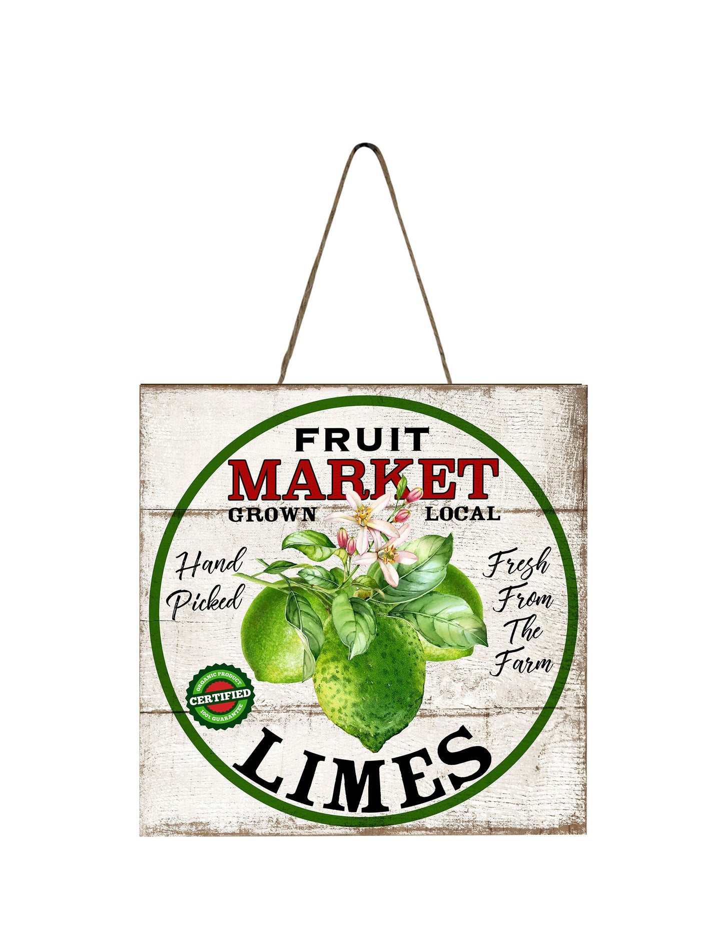 Mercado de frutas Limas Granja Cocina Impreso Hecho a mano Madera Mini Signo