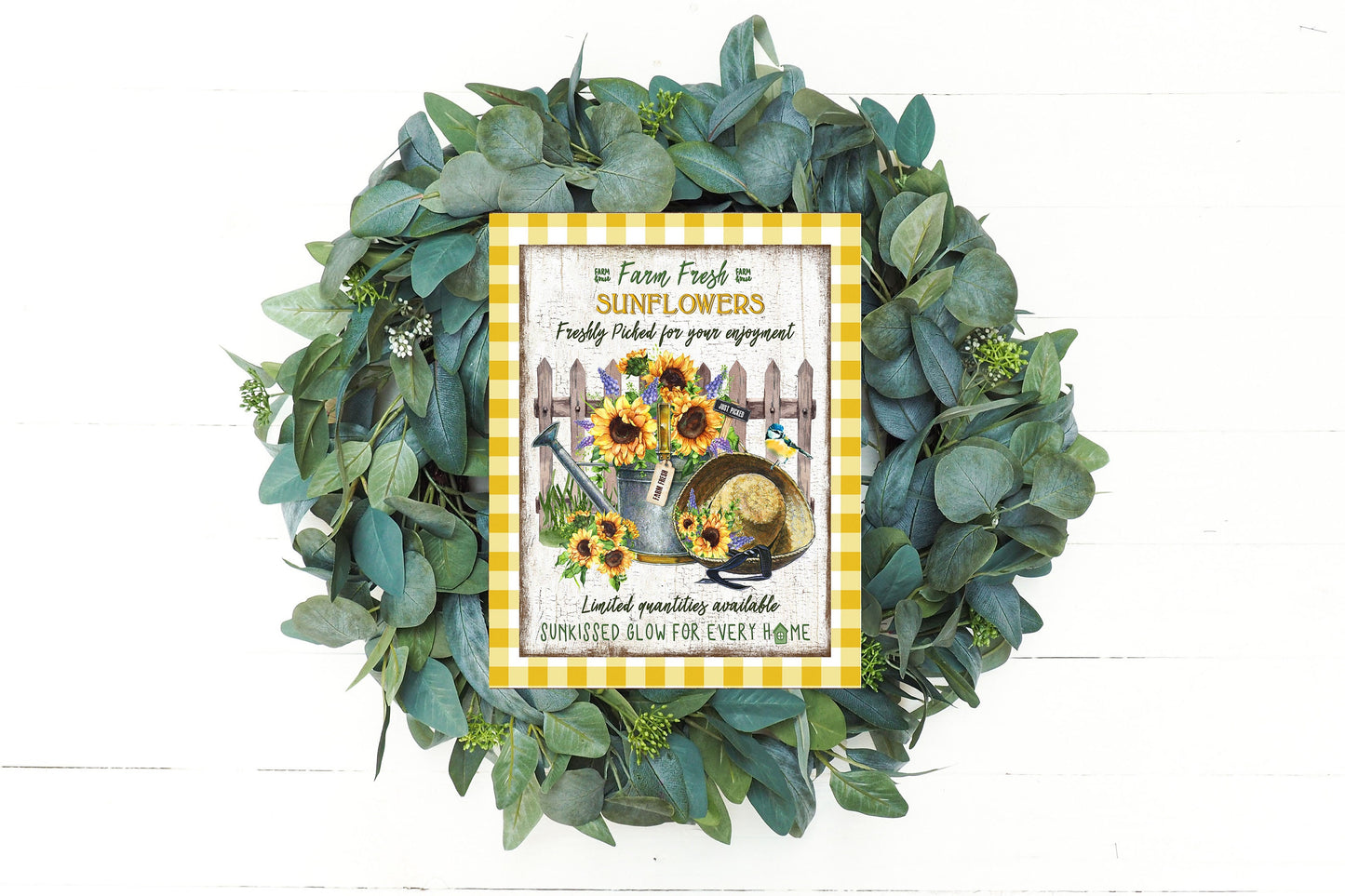 Sunflower Fence Printed Handmade Wood Sign