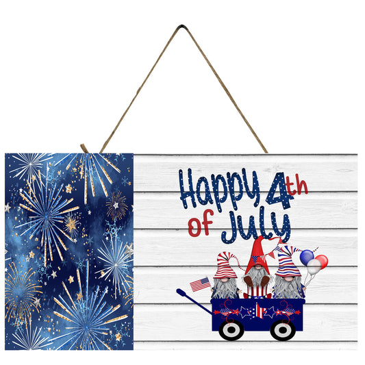 Happy 4th of July Gnome Wagon Handmade Wood Sign