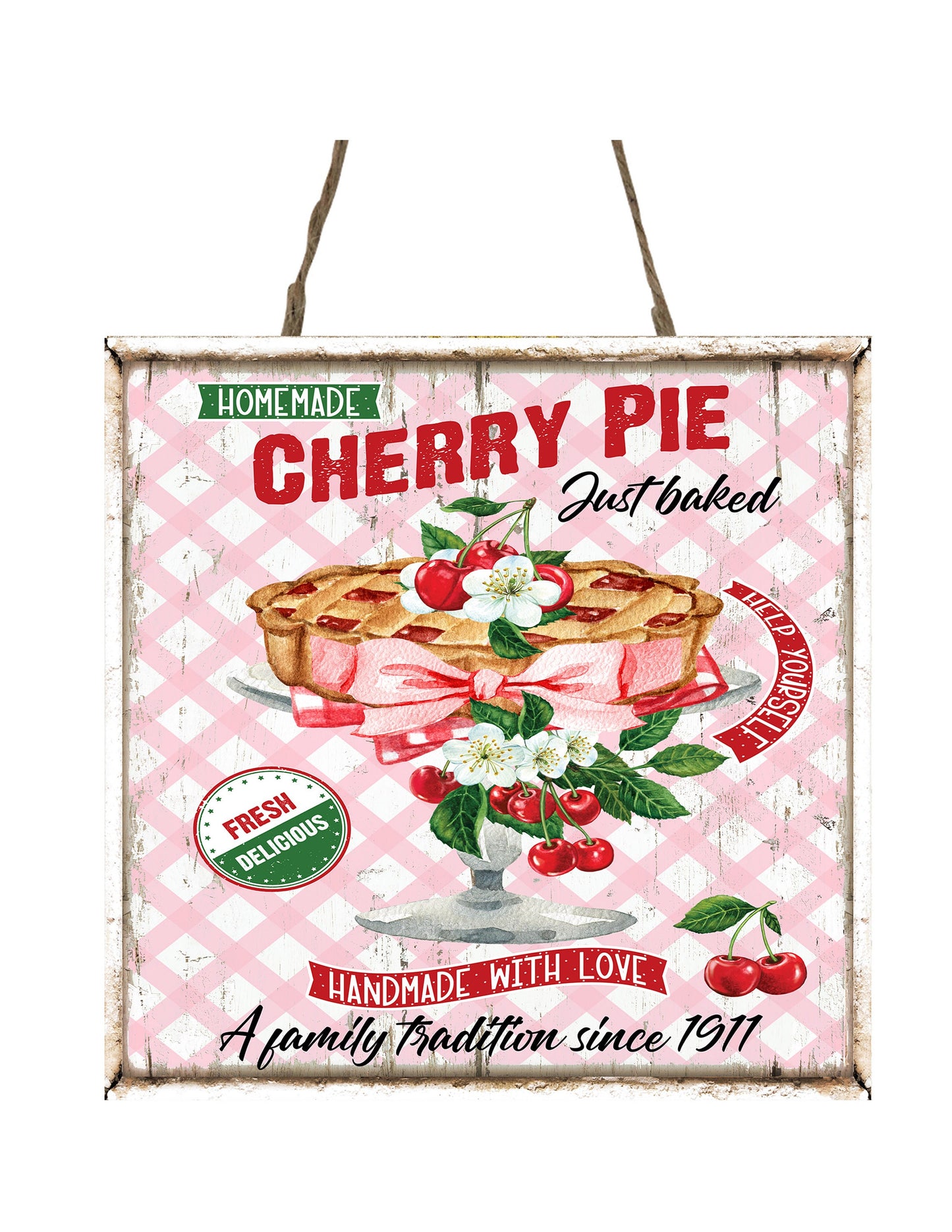 Homemade Cherry Pie Printed Handmade Wood Mini Sign