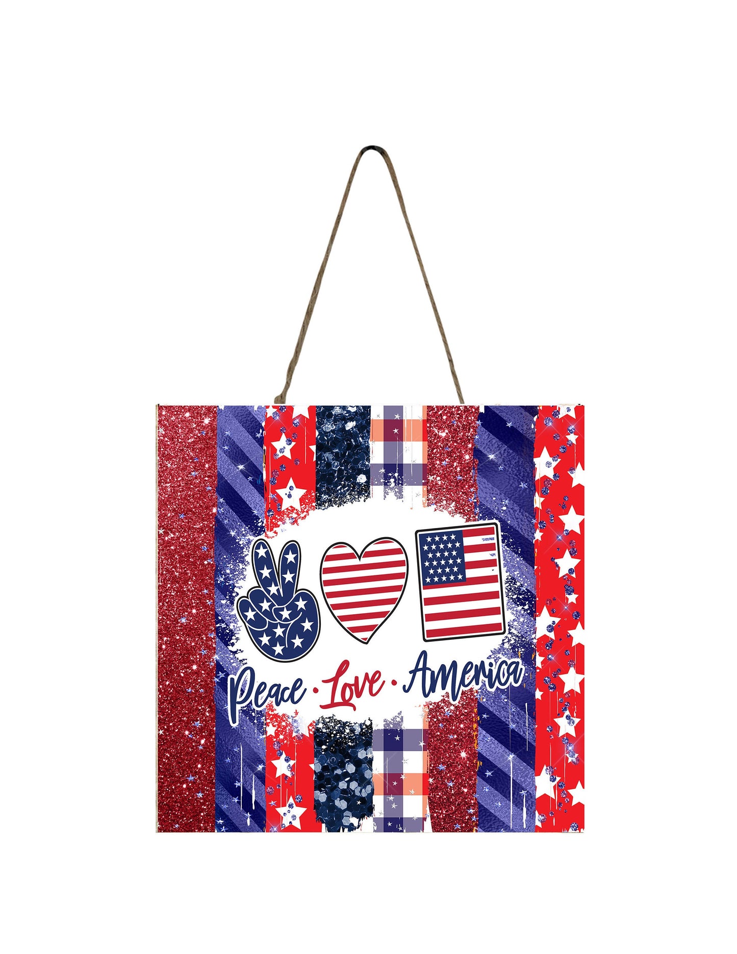 Peace Love America Patriótico impreso hecho a mano madera mini signo