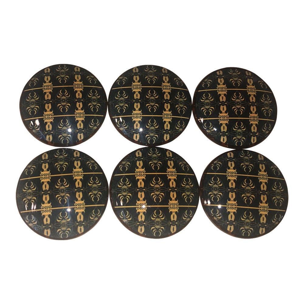 Juego de 6 tiradores de muebles de madera con estampado Art Déco