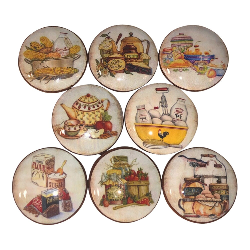 Juego de 8 pomos de muebles de cocina vintage de madera