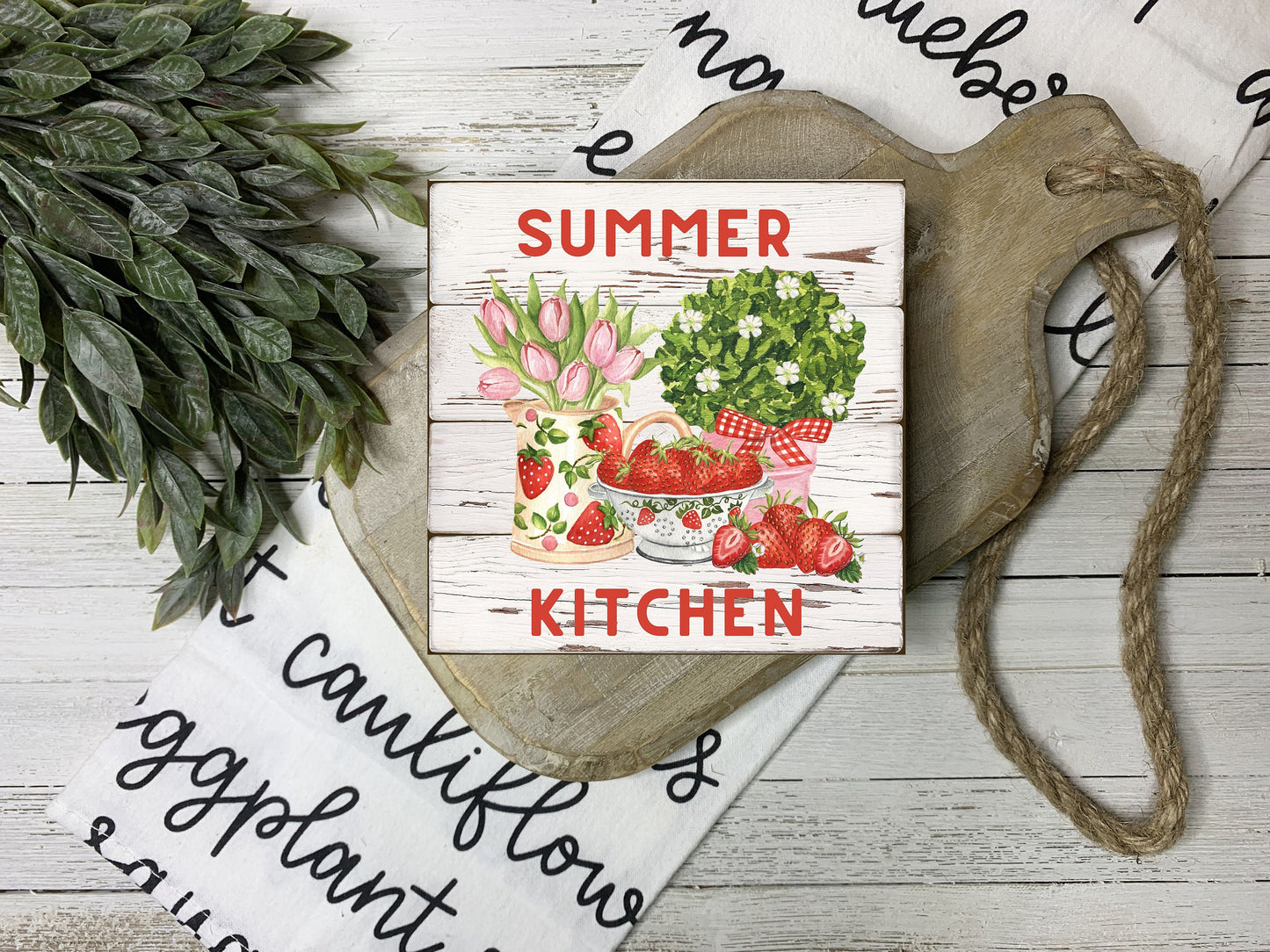 Summer Kitchen Strawberries Printed Handmade Wood Mini Sign