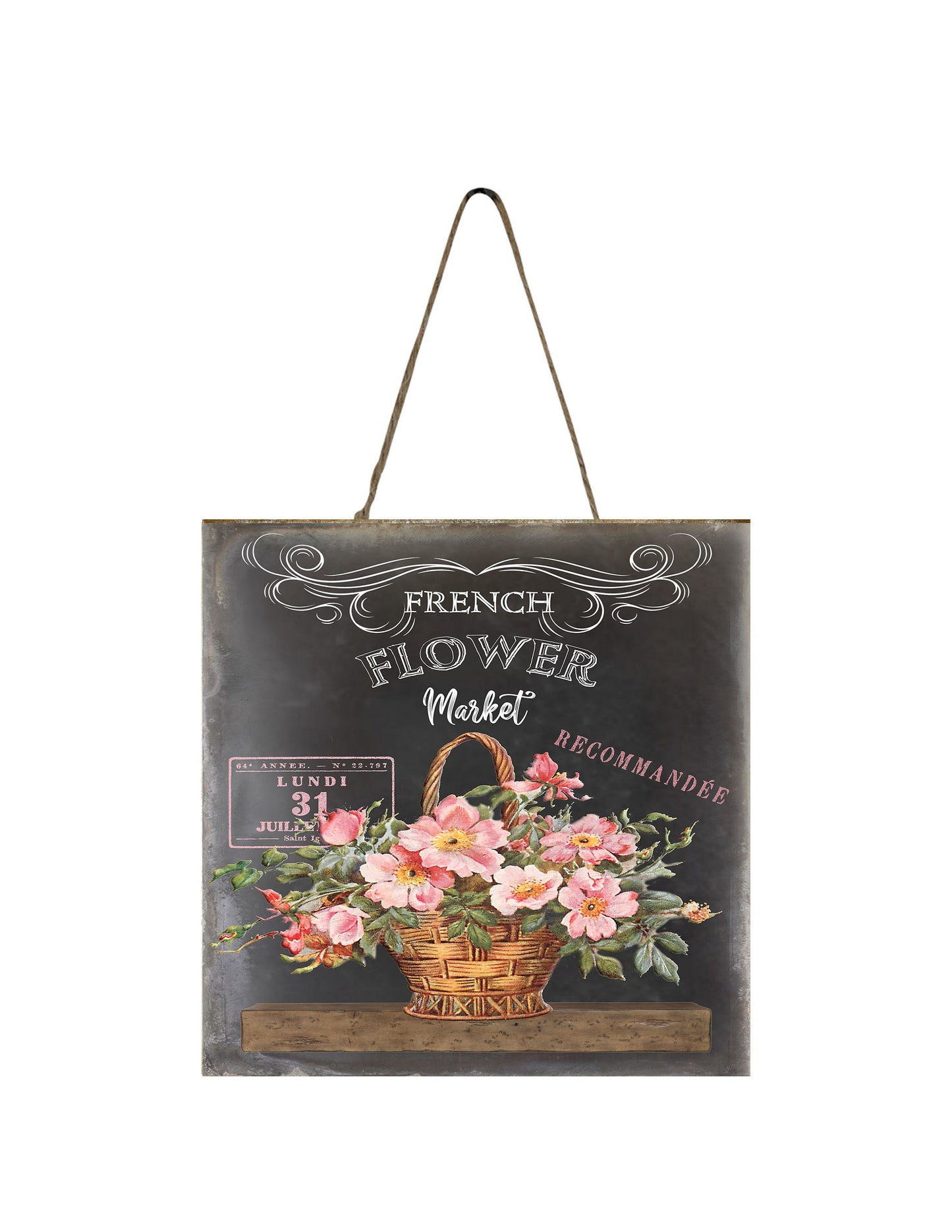 French Flower Market Printed Handmade Wood Mini Sign
