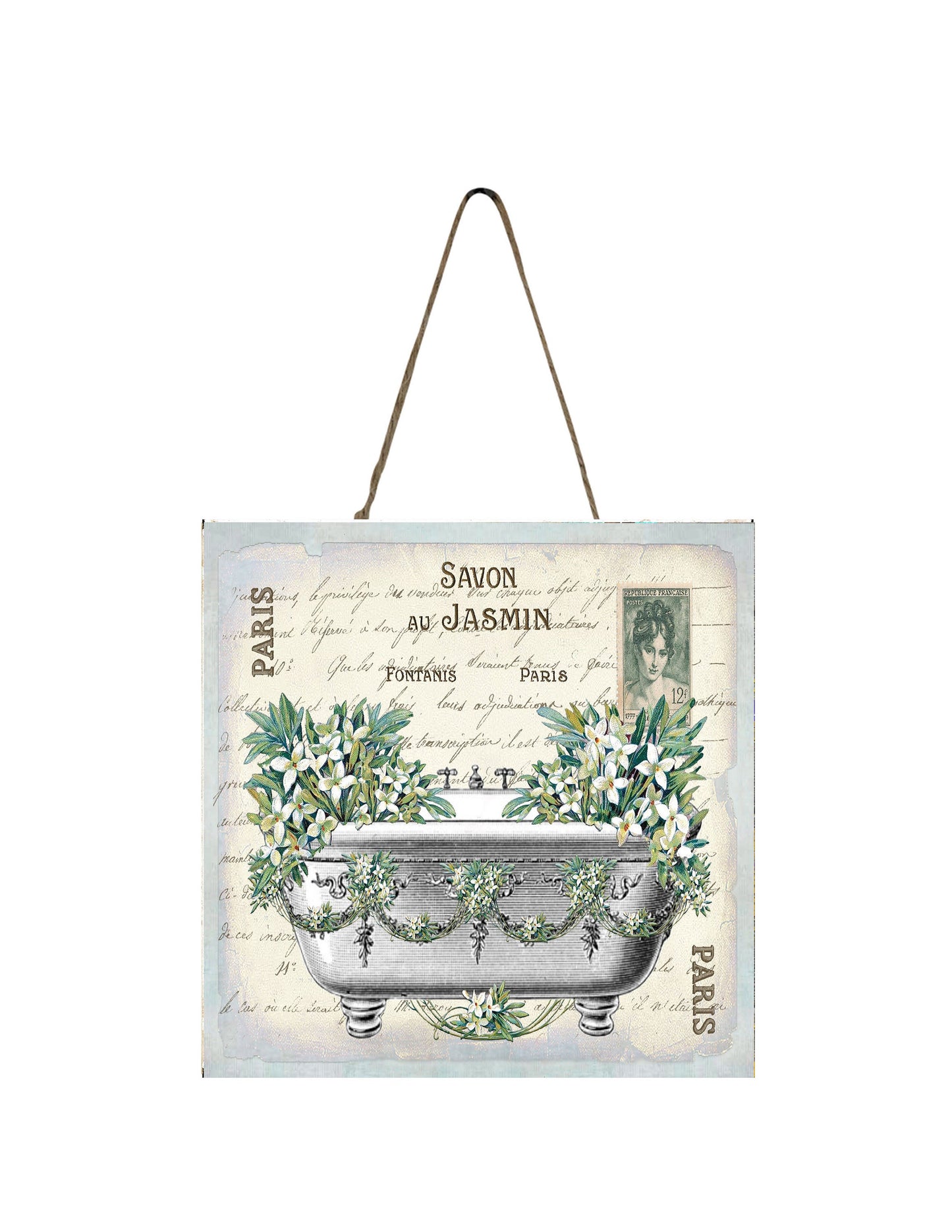 Jasmine Bath Printed Handmade Wood Mini Sign