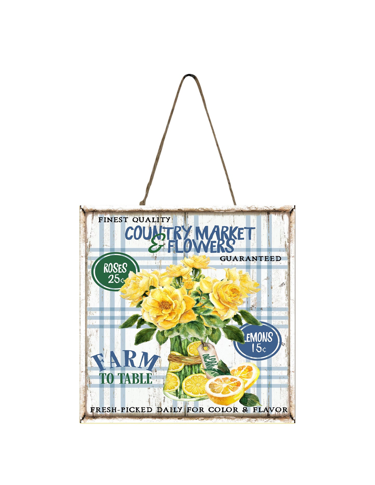 Lemons and Roses Printed Handmade Wood Mini Sign