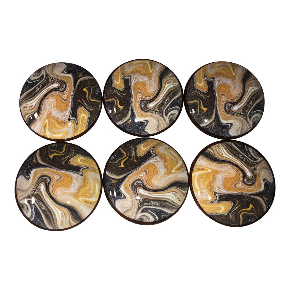 Juego de 6 pomos de madera con estampado de ondas de arena