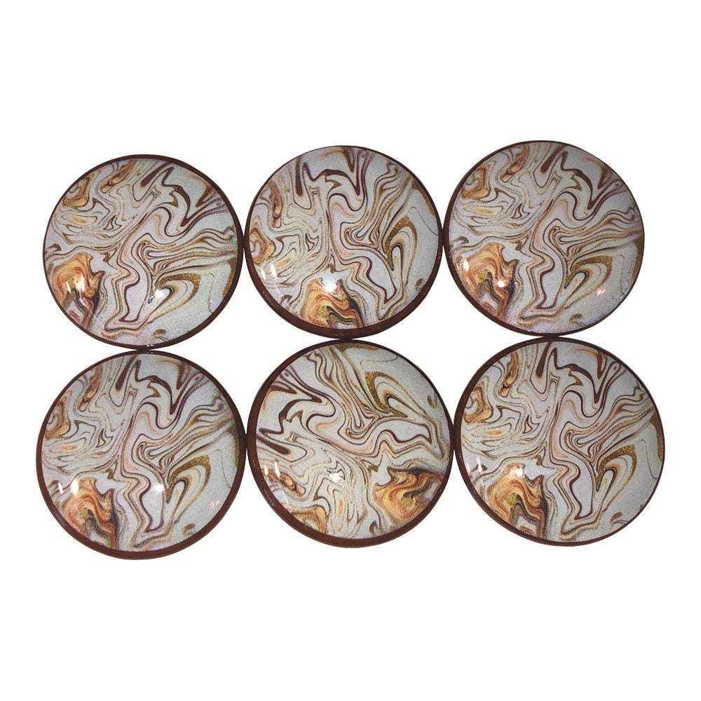 Juego de 6 pomos de madera con estampado de remolinos líquidos