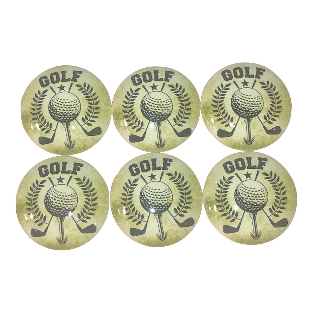Set of 6 Golf Print Wood Cabinet Knobs