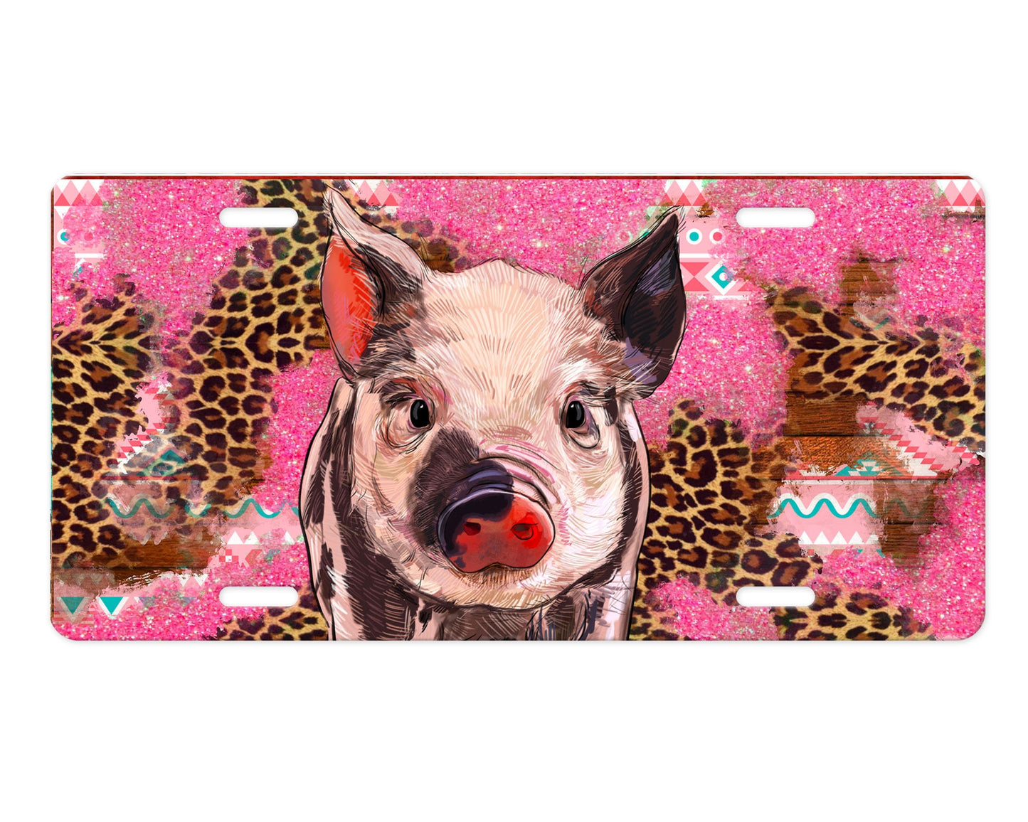 Pink Pig Print Aluminum Front License Plate