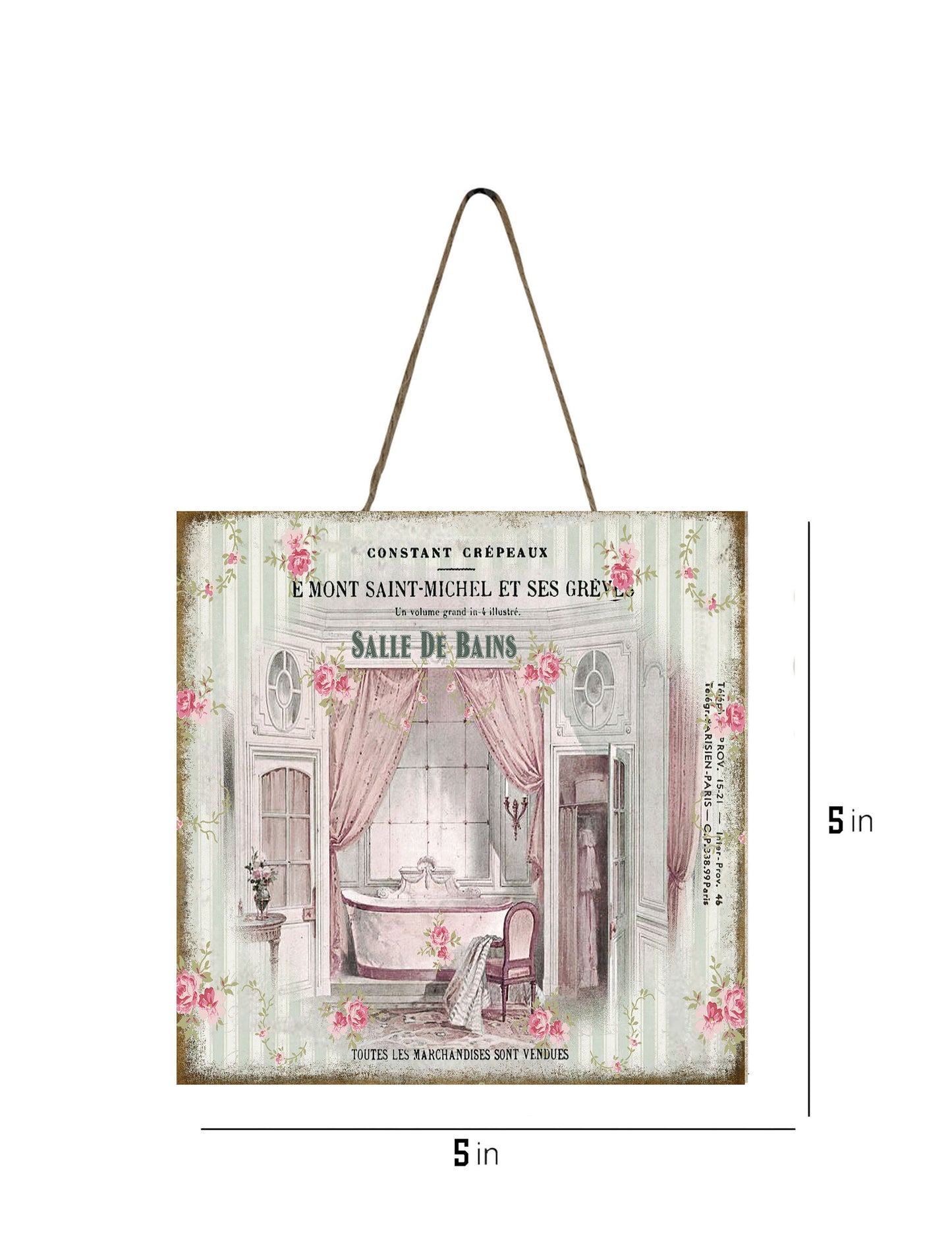 Shabby French Bathroom Printed Handmade Wood Mini Sign