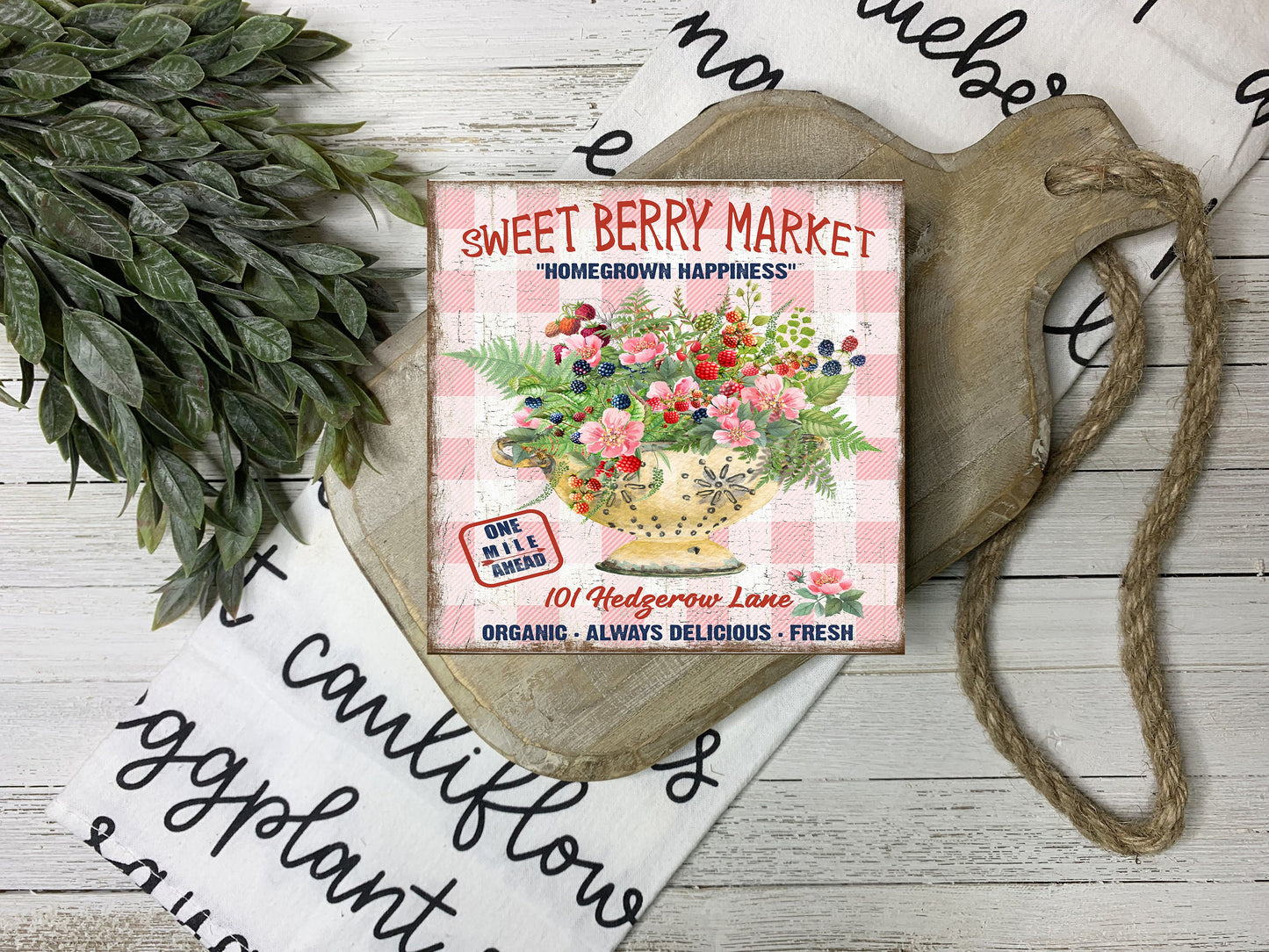 Sweet Berry Market Printed Handmade Wood Mini Sign