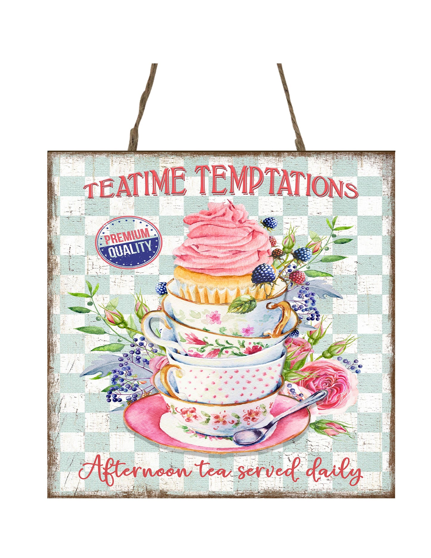 Teatime Temptations Printed Handmade Wood Mini Sign