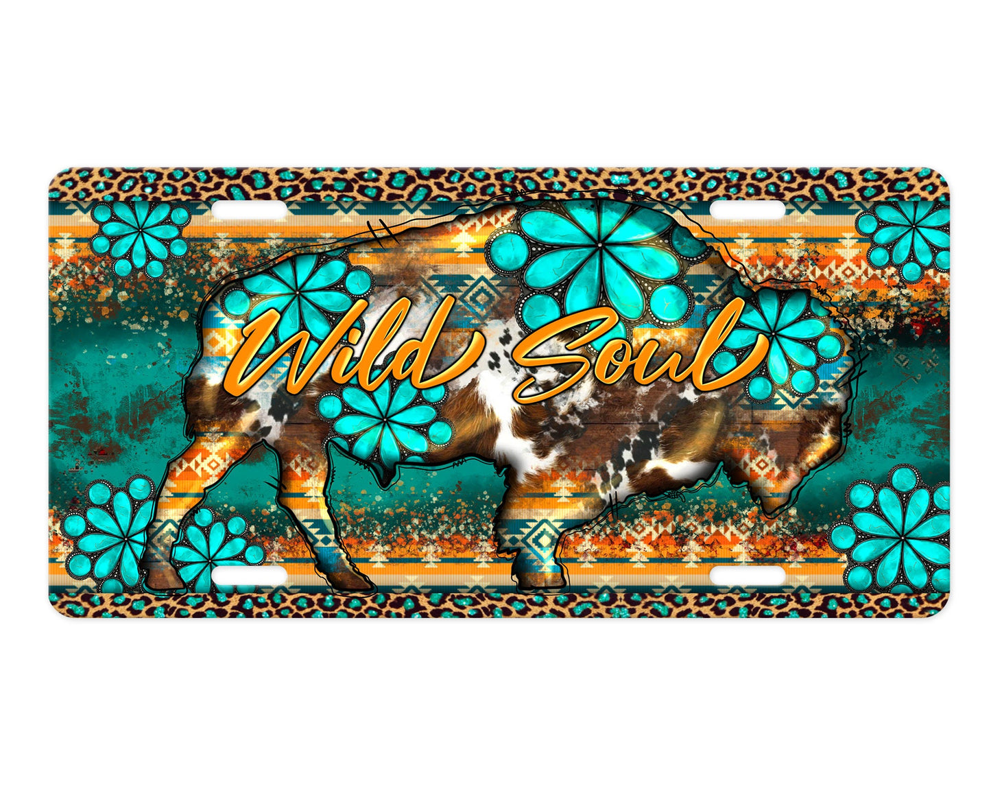 Wild Soul Bison Print Aluminum Front License Plate