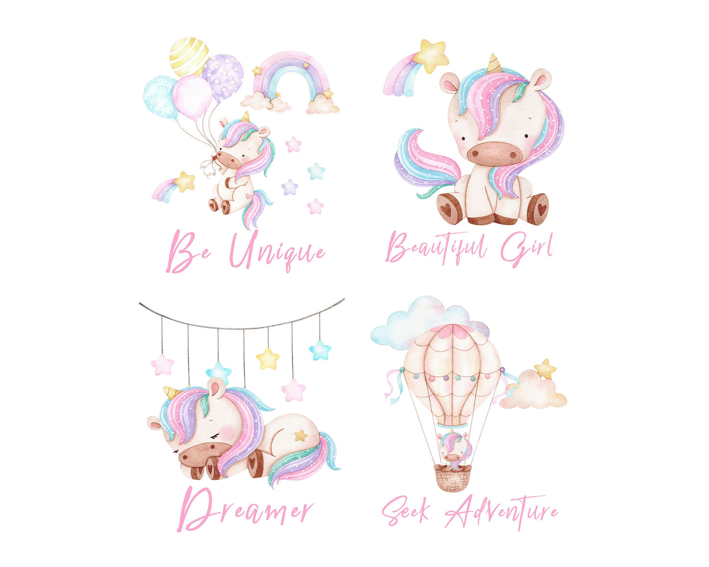 Set of 4 8x10 Unicorn Baby Nursery Wall Art Canvas Prints