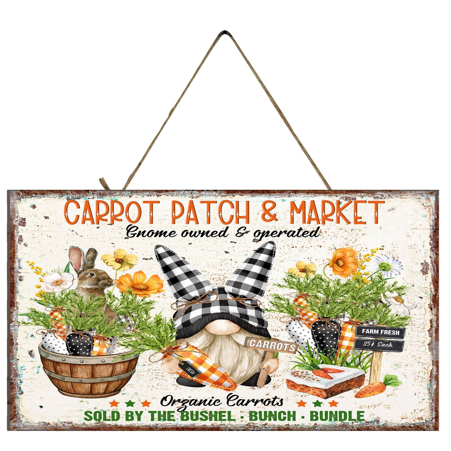 Parche de zanahoria y letrero de madera hecho a mano impreso en el mercado