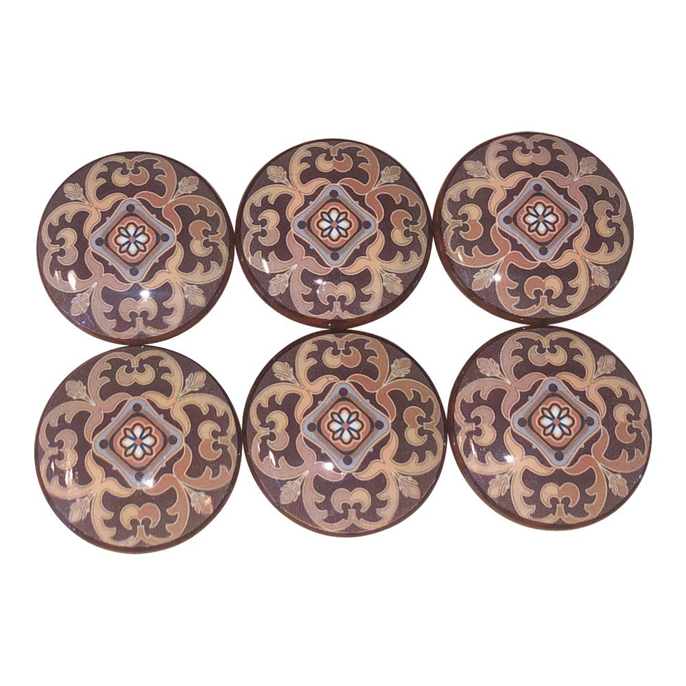 Juego de 6 pomos de madera con estampado de medallones de Palermo