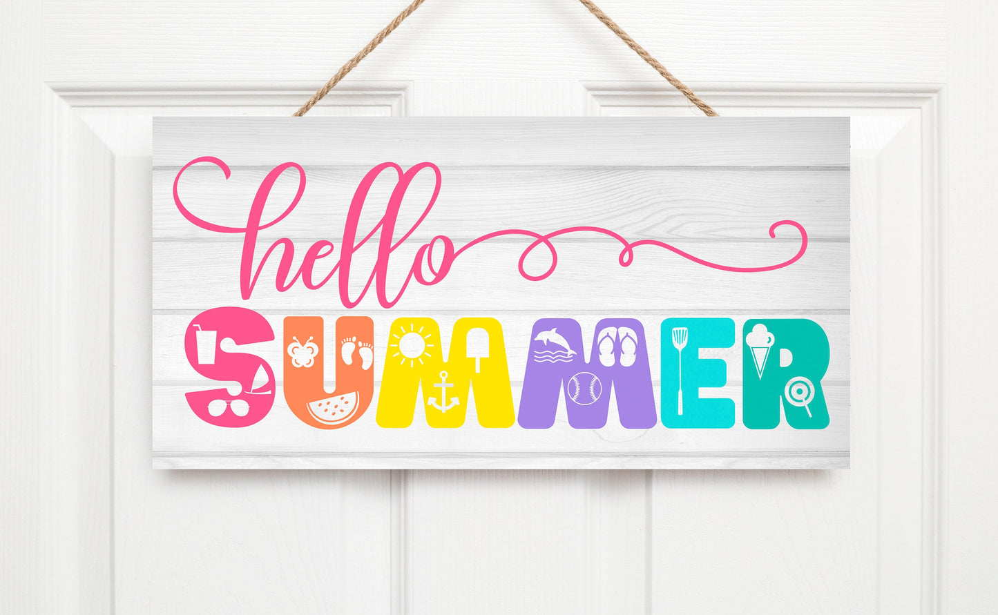 Hello Summer Alphabet Printed Handmade Wood Sign