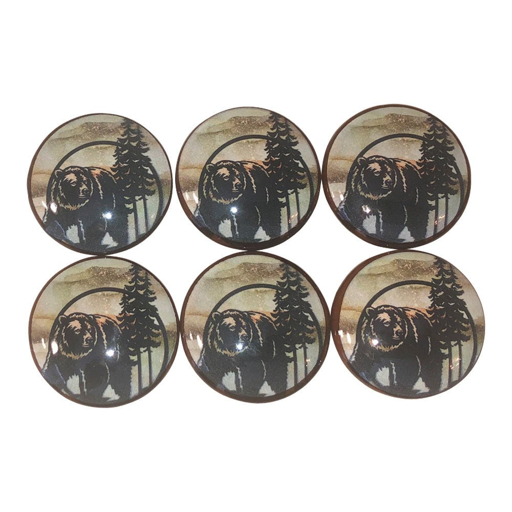 Set of 6 Bear Wood Cabinet Knobs