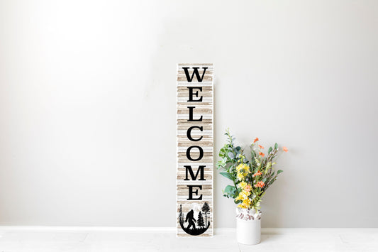 24 Inch (2 Foot Tall) Squatch Welcome Vertical Wood Print Sign