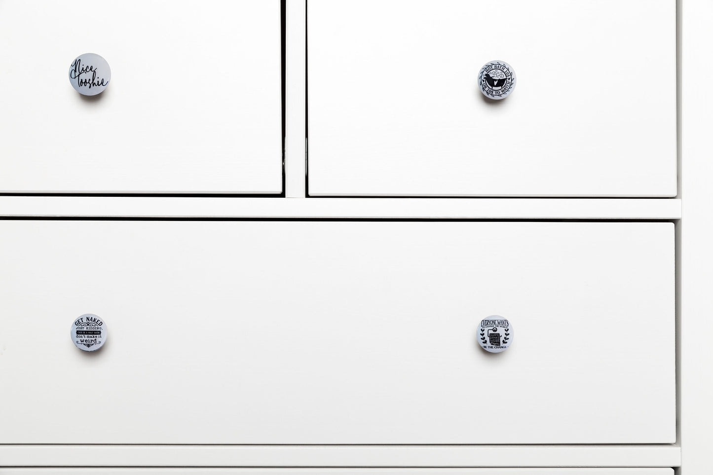 Cabinet and Drawer Knobs, Set of 8 Black and White Bathroom Humor Cabinet Knobs