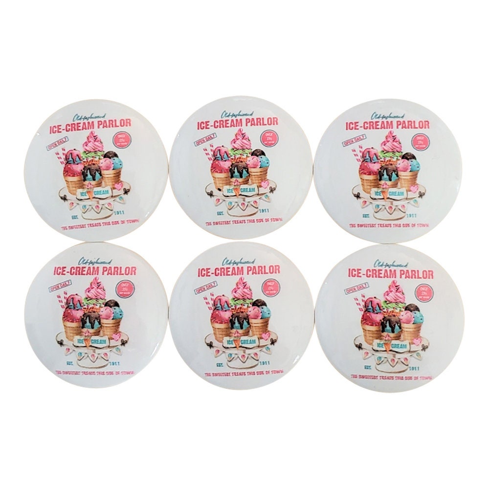 Set of 6 Ice Cream Parlor Wood Cabinet Knobs
