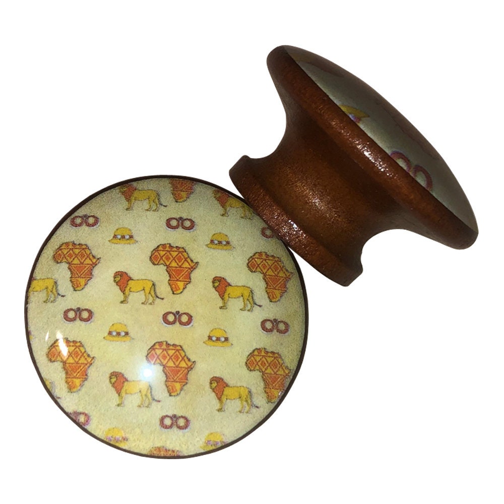 Set of 8 Tribal Safari Wood Cabinet Knobs