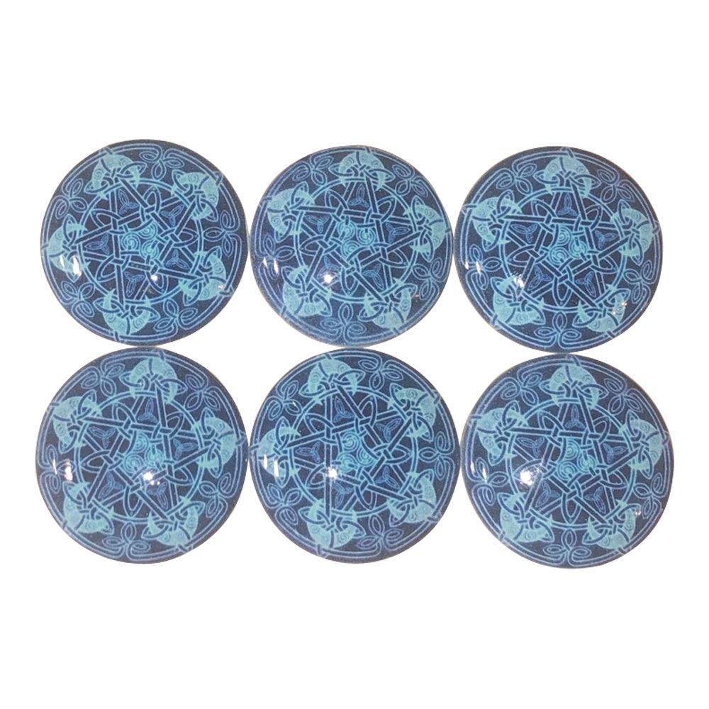Set of 6 Blue Celtic Wood Cabinet Knobs
