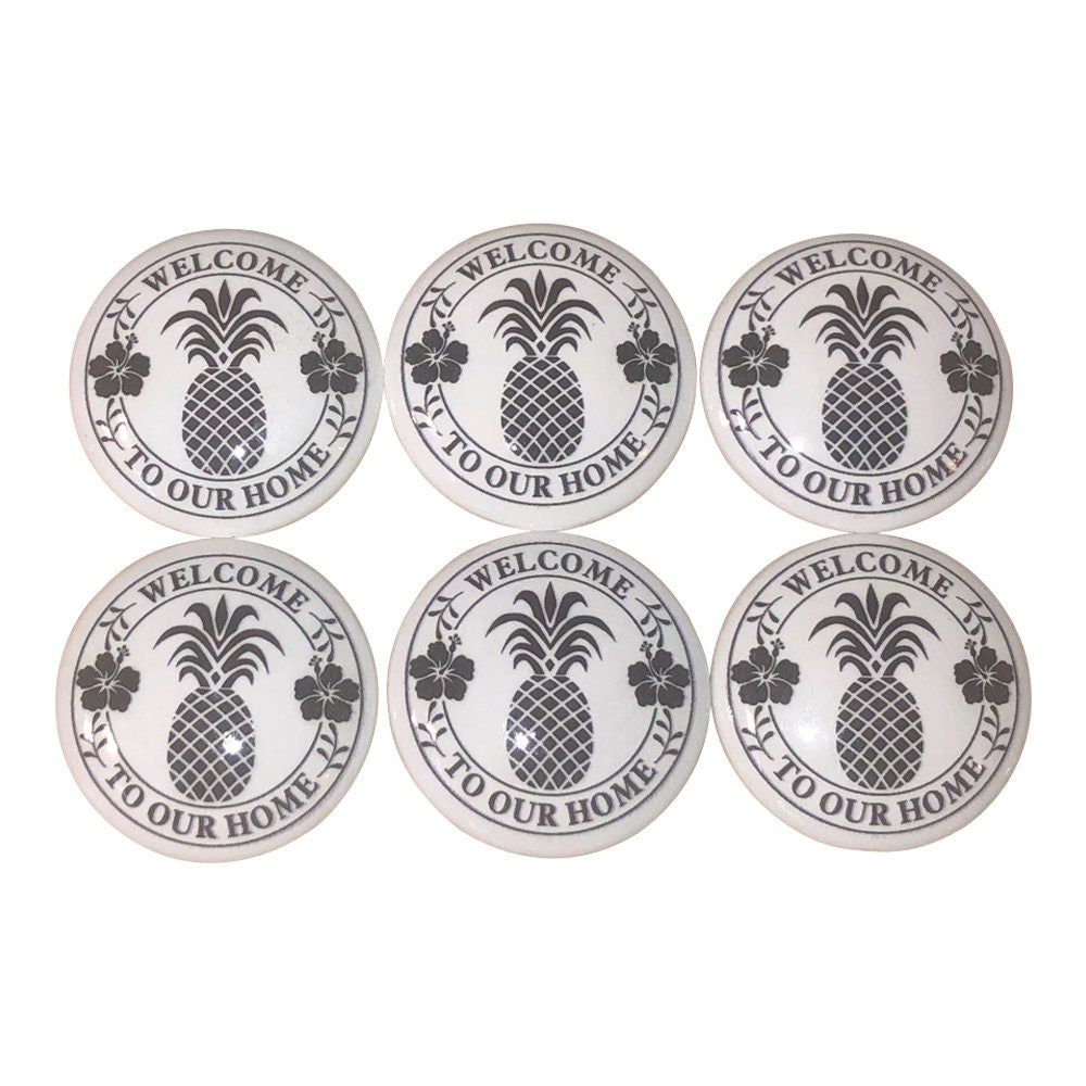 Juego de 6 pomos de madera para armario de piña, bienvenidos a nuestro hogar.