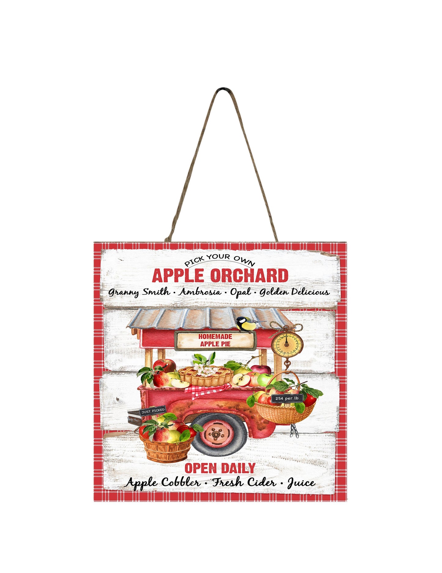 Apple Orchard Cart Printed Handmade Wood Mini Sign