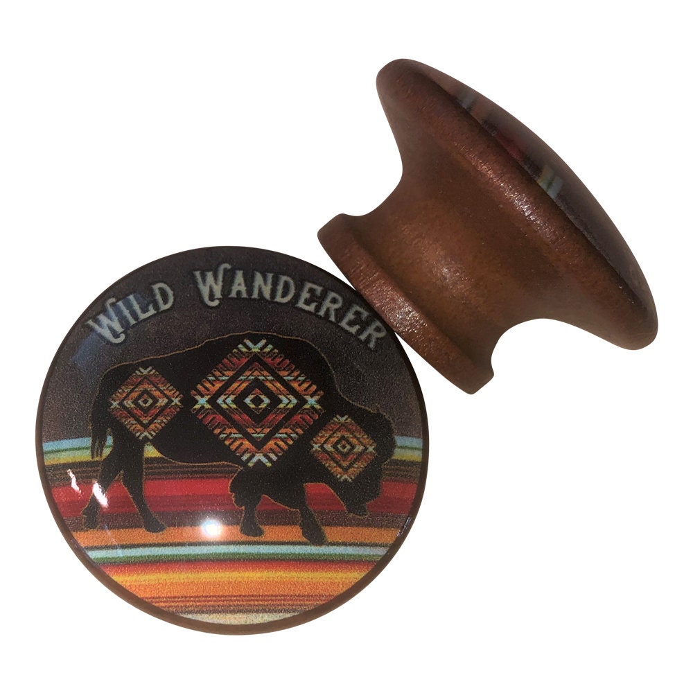 Set of 6 Wild Wanderer Bison Wood Cabinet Knobs