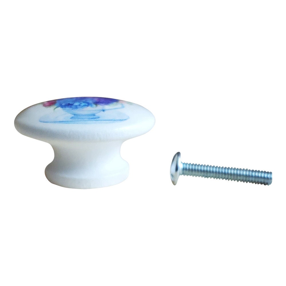 Set of 8 Flowers in Teacups Wood Cabinet Knobs