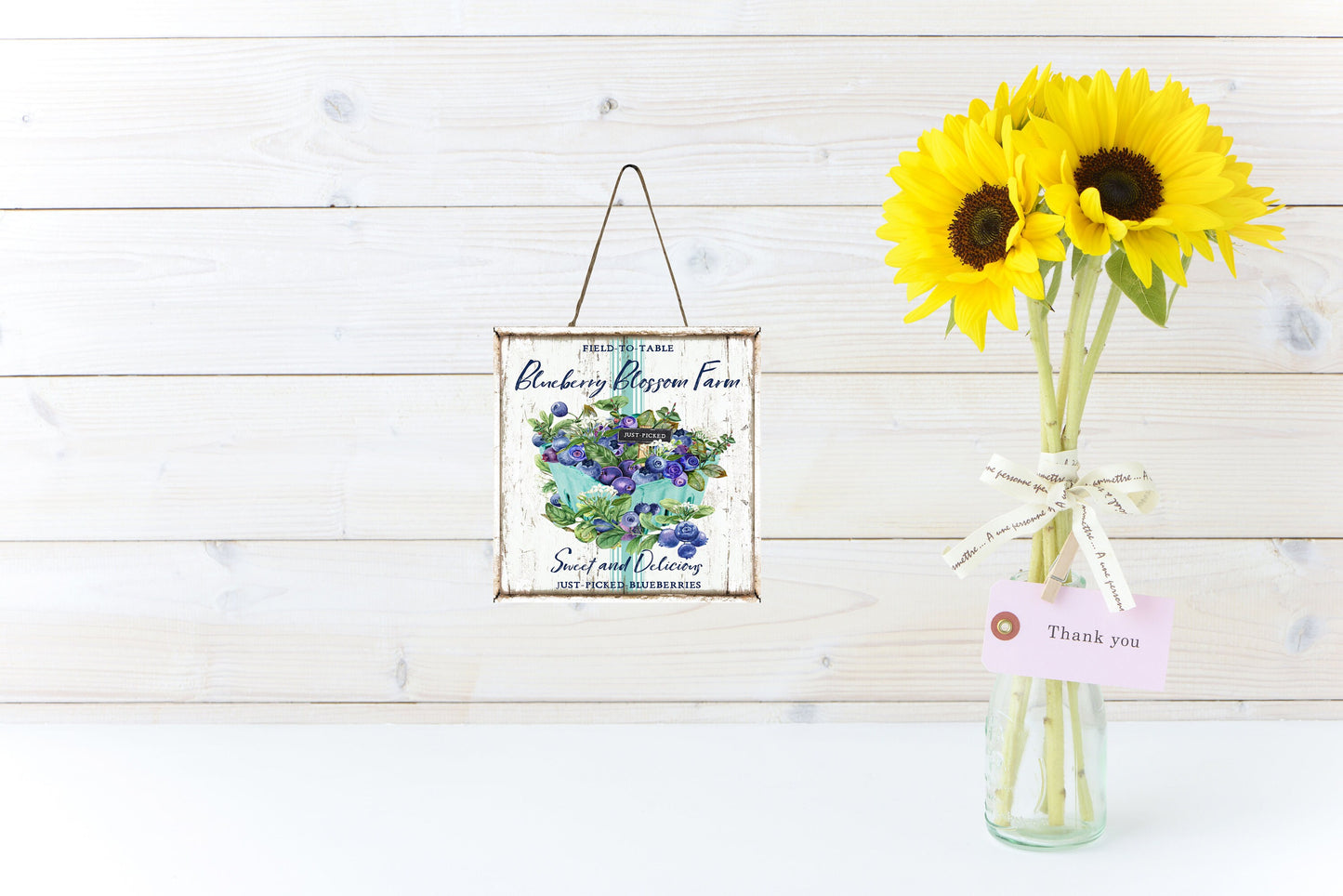 Blueberry Blossom Farm Printed Handmade Wood Mini Sign