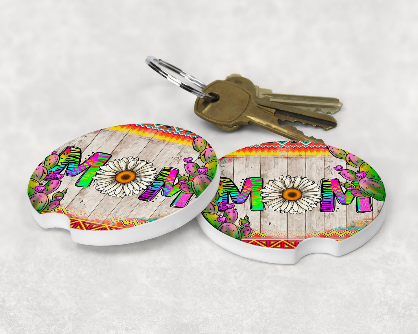 Cactus Mom Aluminum Front License Plate and Car Coaster Set