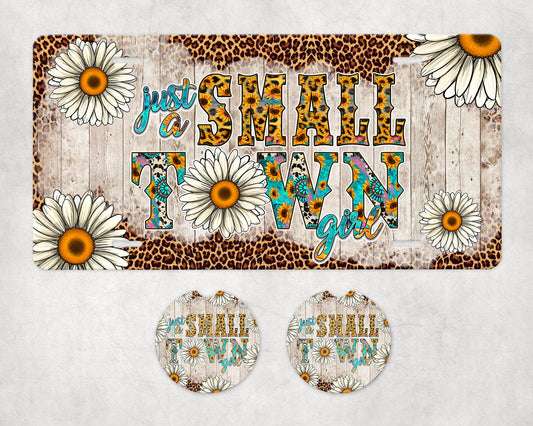 Daisy Just a Small Town Girl Aluminum Front License Plate and Car Coaster Set
