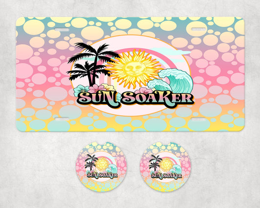 Sun Soaker Front License Plate and Sandstone Car Coasters