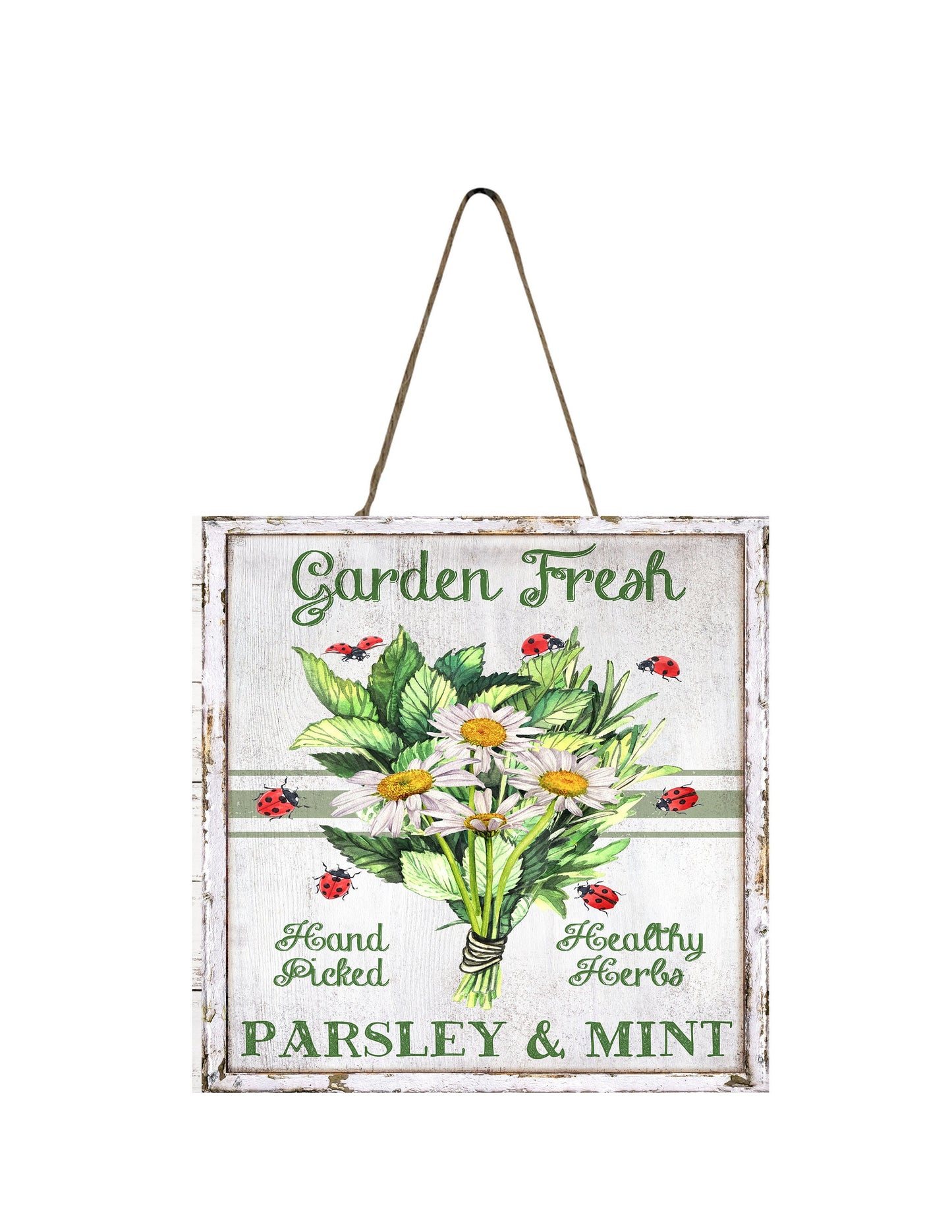 Garden Fresh Parsley and Mint Printed Handmade Wood Mini Sign